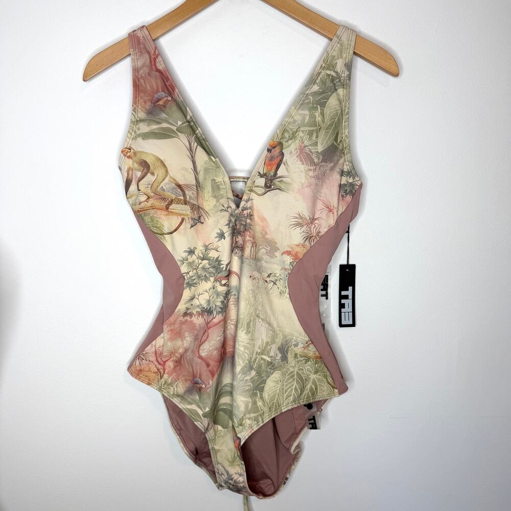 TA3 Plungey Triangle Cheeky One Piece Swimsuit In Monkey Rose Large Xlong New
